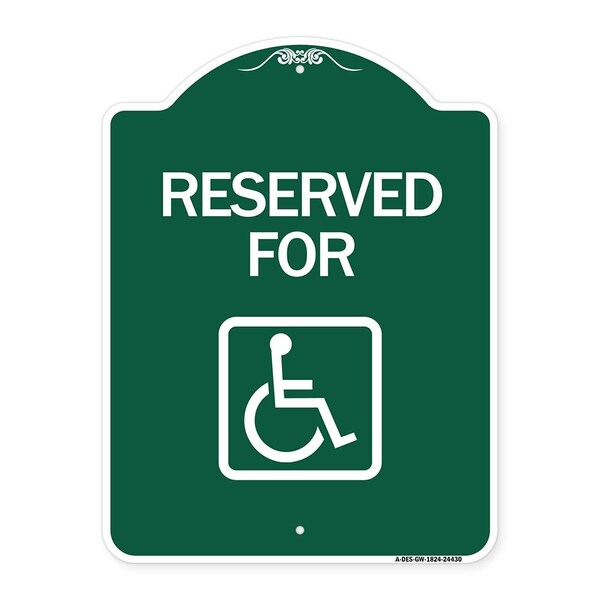 Reserved for With Accessible, Green & White Aluminum Architectural Sign, 18" x 24", GW-1824-24430